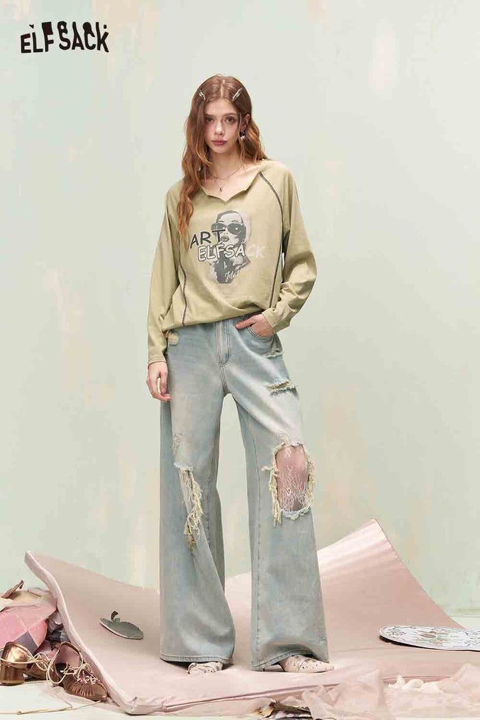 ELFSACK Raglan Sleeve Tshirt with Portrait Print