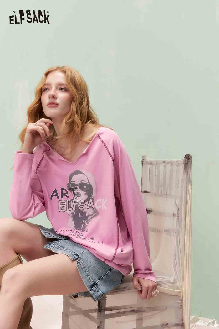 ELFSACK Raglan Sleeve Tshirt with Portrait Print