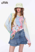ELFSACK Rainbow Gradient Bear Print Loose Sweatshirt