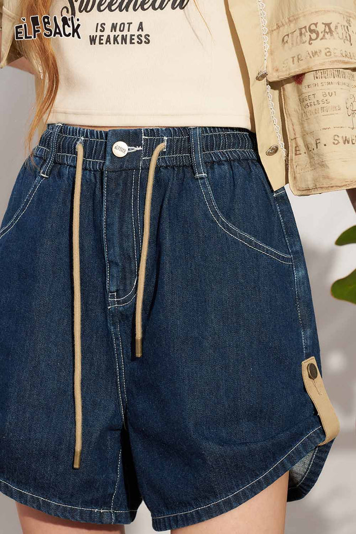 ELFSACK Raw Denim Drawstring Adjustable Denim Shorts