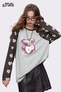 ELFSACK Relaxed Fit Cotton with Strawberry Print and Contrast Heart Detail Long Sleeve Tee
