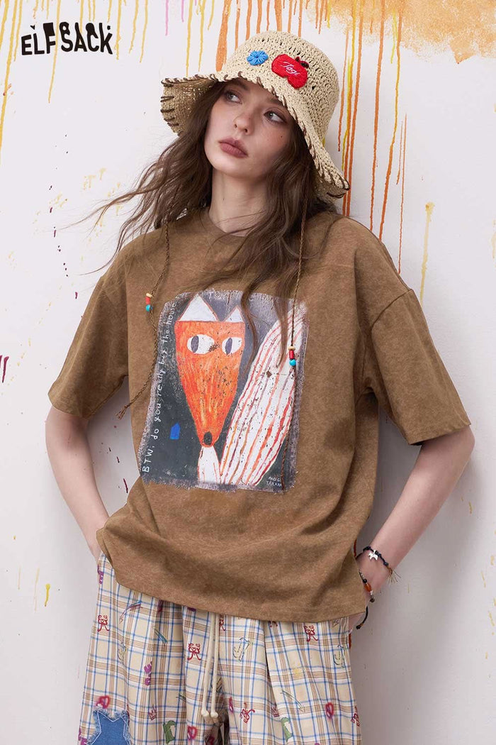 ELFSACK Retro Graphic Short Sleeve T Shirt
