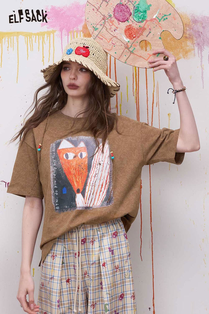 ELFSACK Retro Graphic Short Sleeve T Shirt