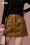 ELFSACK Retro Maillard brown suede skirt