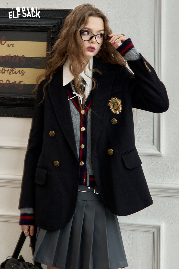 ELFSACK Retro mid-length woolen short coat