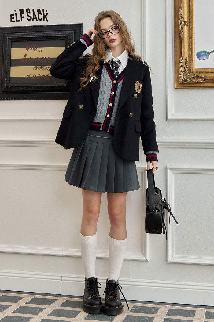ELFSACK Retro mid-length woolen short coat
