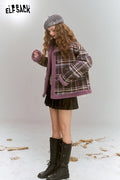 ELFSACK Retro Preppy Style plaid short plush thick warm coat
