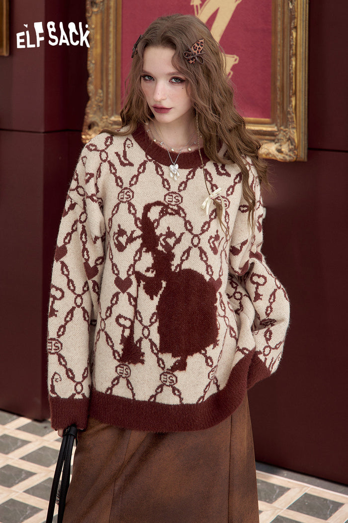 ELFSACK Retro Preppy Style pullover sweater