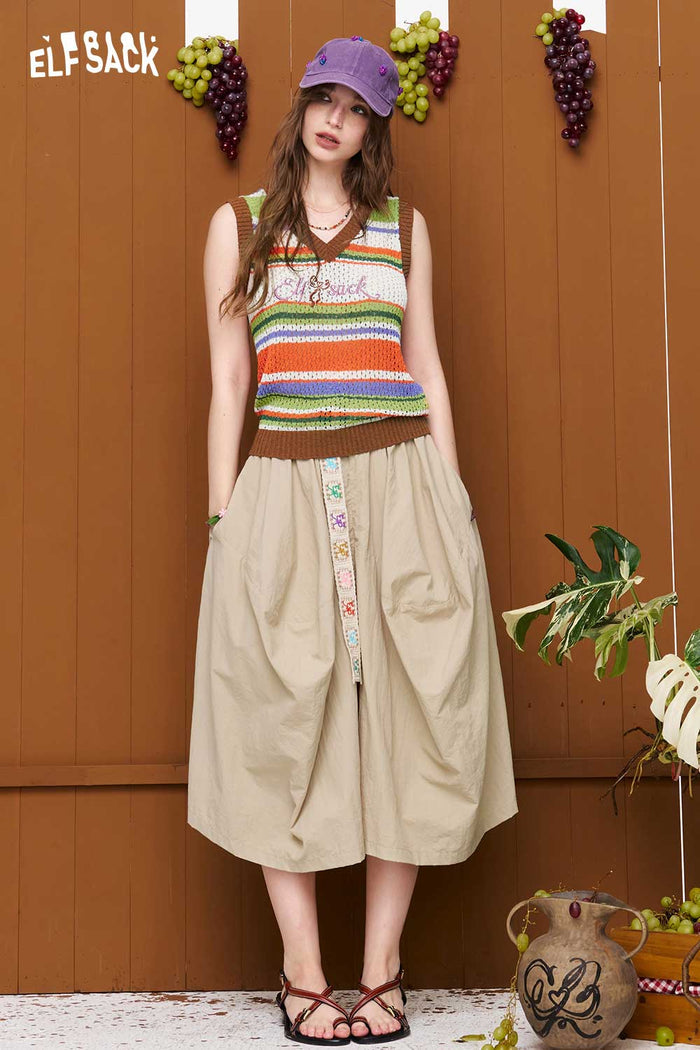 ELFSACK Retro Striped Embroidered Knit Vest