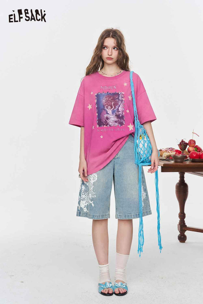 ELFSACK Retro Washed Pink Mermaid Graphic Tee