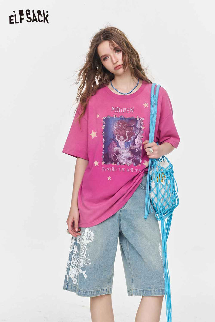 ELFSACK Retro Washed Pink Mermaid Graphic Tee