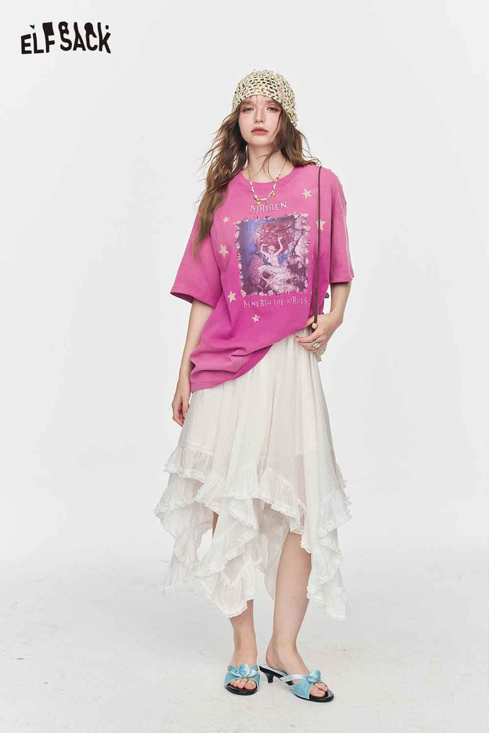 ELFSACK Retro Washed Pink Mermaid Graphic Tee