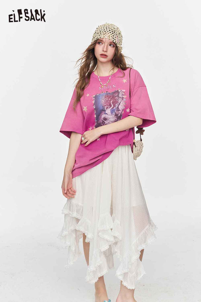 ELFSACK Retro Washed Pink Mermaid Graphic Tee