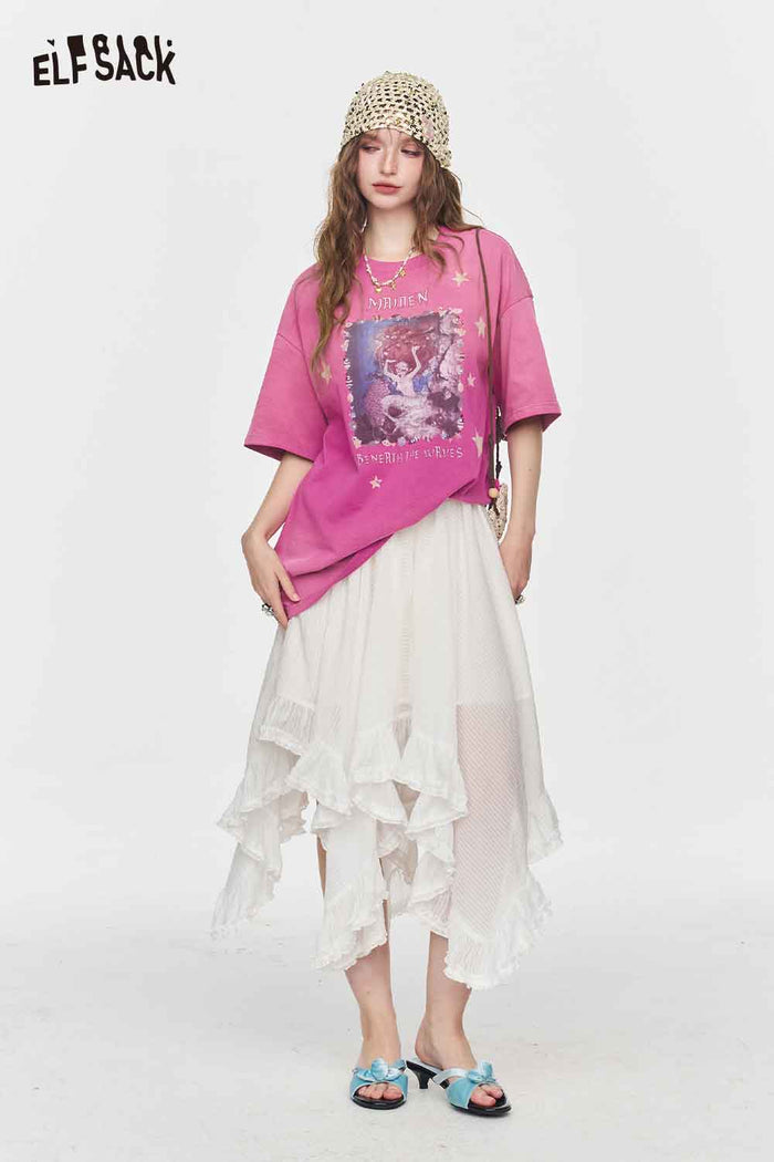 ELFSACK Retro Washed Pink Mermaid Graphic Tee
