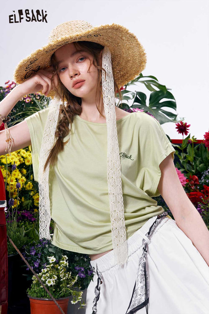 ELFSACK Ribbed Knit Back Cutout Bead Detail Tee