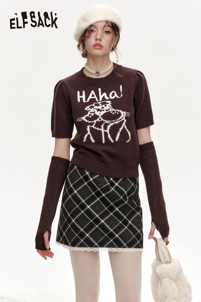 ELFSACK Round neck, two-section sleeves, red sweater
