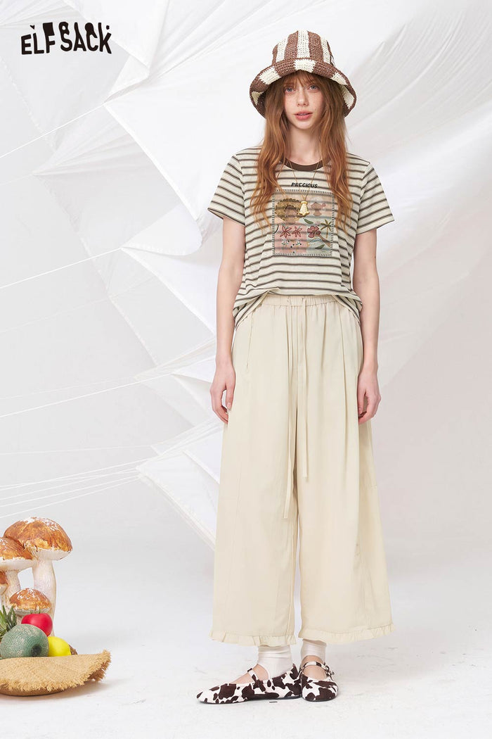 ELFSACK Ruched High Waist Loose Wide Leg Pants