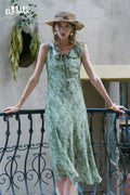 ELFSACK Ruffle Collar Floral Chiffon Midi Dress