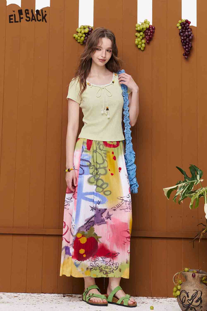 ELFSACK Ruffled Neck Tie Front Slim Fit Tee