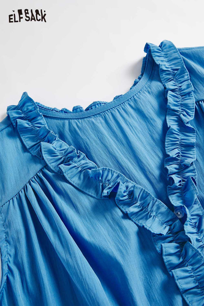ELFSACK Ruffled V-Neck Sleeveless Blouse