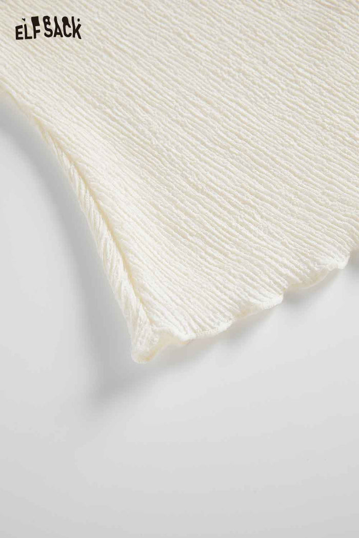ELFSACK Ruffled V-Neck Slim Fit Lace Trim Top