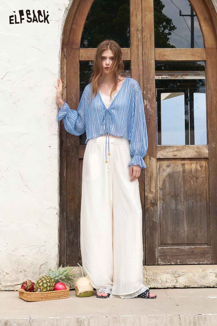 ELFSACK Sheer Shimmer Open Front Knit Cardigan