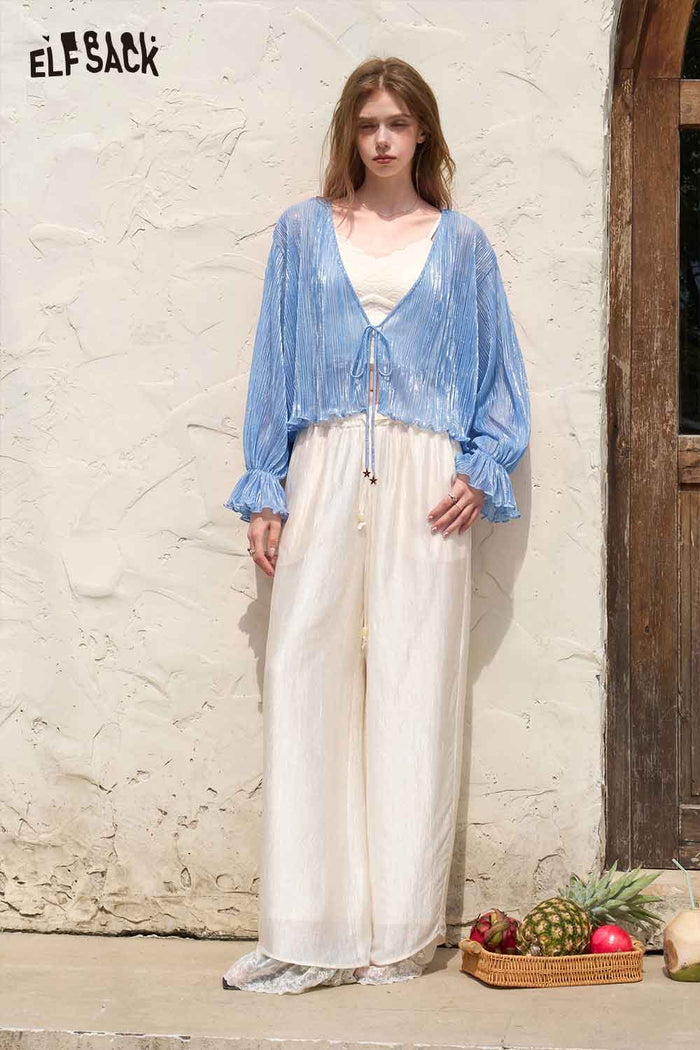 ELFSACK Sheer Shimmer Open Front Knit Cardigan