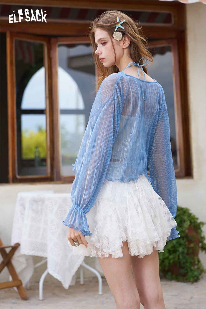 ELFSACK Sheer Shimmer Open Front Knit Cardigan