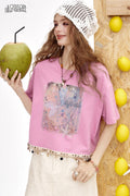 ELFSACK Shell Tassel Print Loose Short Sleeve Chic T-Shirt