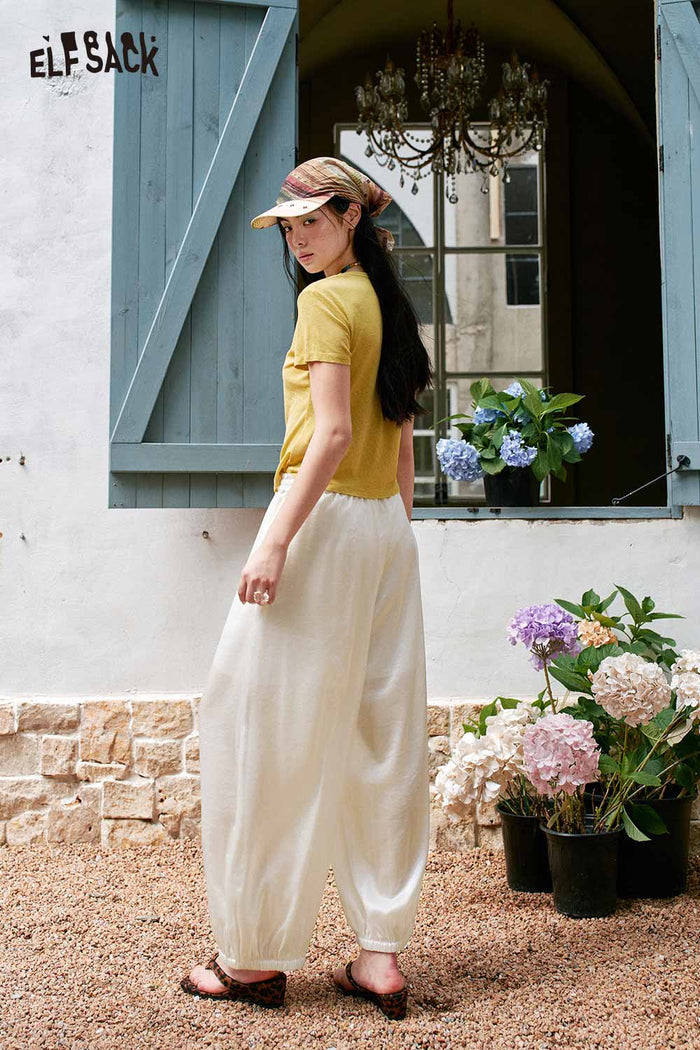 ELFSACK Shimmery Drawstring Cuff Harem Pants