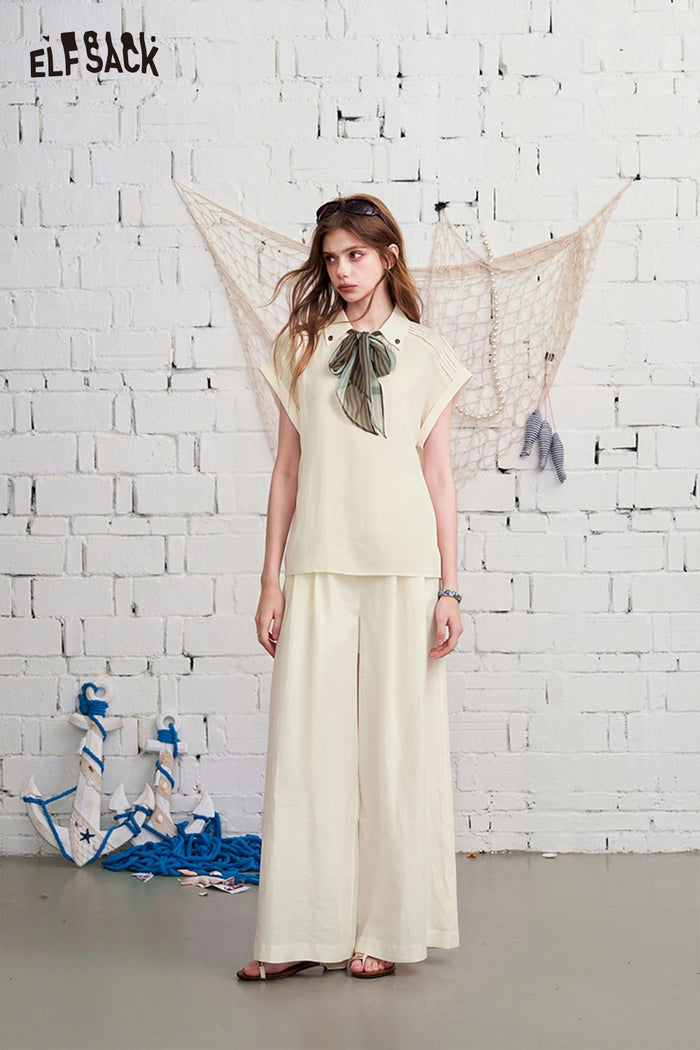 ELFSACK Short Sleeve Shirt Wide Leg Pants Set