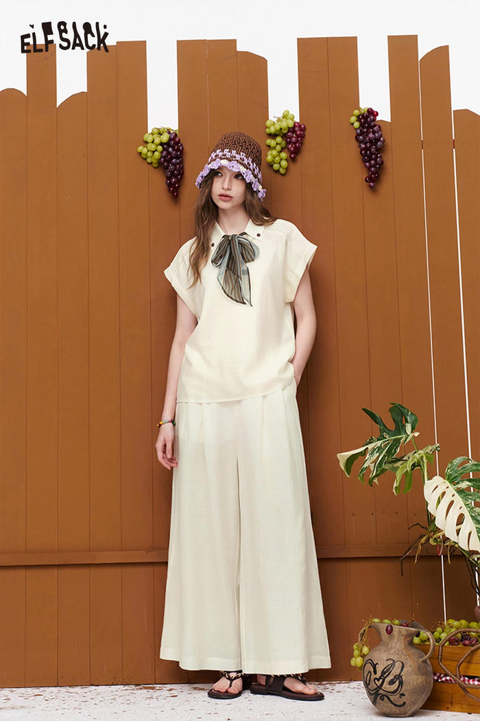 ELFSACK Short Sleeve Shirt Wide Leg Pants Set