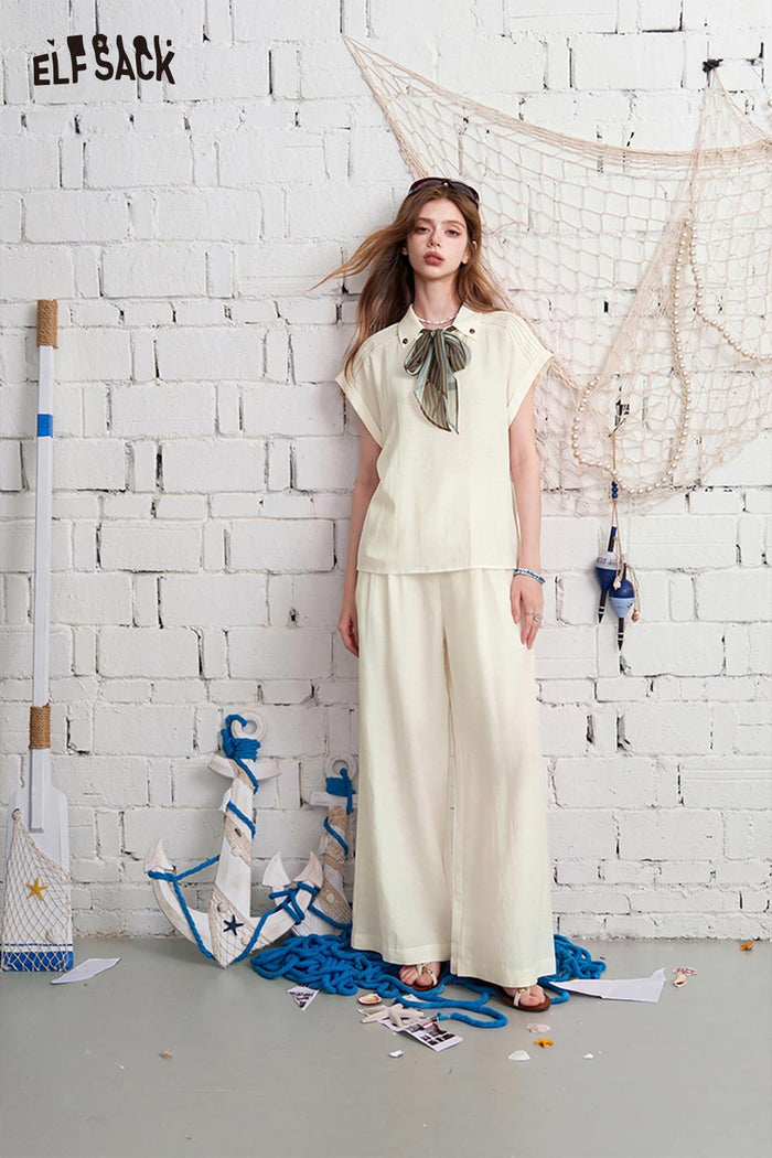 ELFSACK Short Sleeve Shirt Wide Leg Pants Set