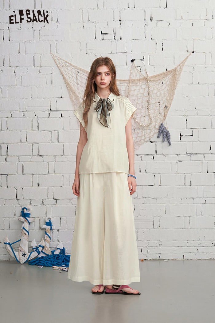 ELFSACK Short Sleeve Shirt Wide Leg Pants Set