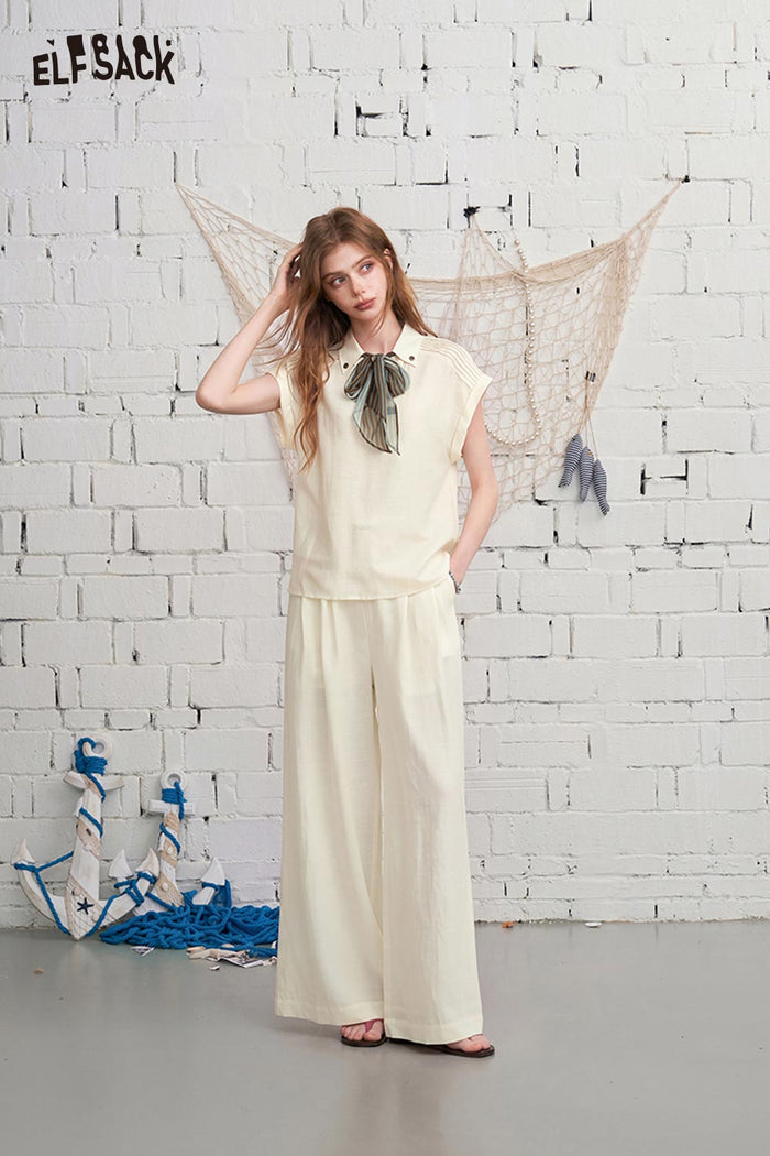 ELFSACK Short Sleeve Shirt Wide Leg Pants Set