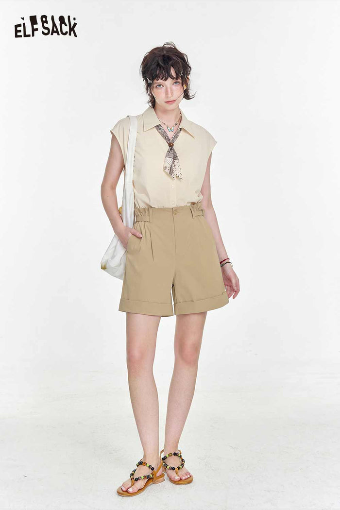 ELFSACK Sleeveless Scarf Tie Slim Fit Button-Up Shirt