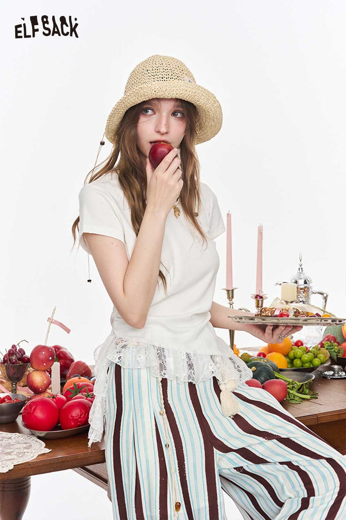 ELFSACK Slim White Lace Ruffle Top