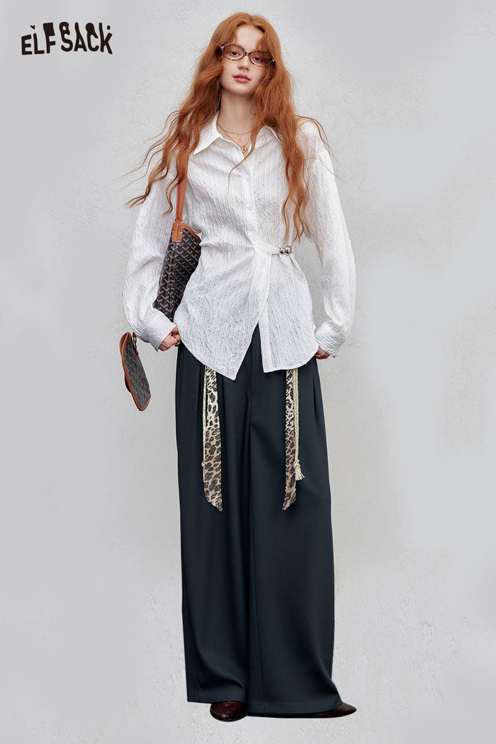 ELFSACK Soft Animal Print Waistband Fluid Silhouette Wide Leg Trousers