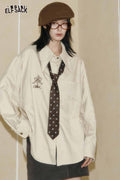 ELFSACK Soft Artistic Embroidery Relaxed Silhouette Oversized Shirt