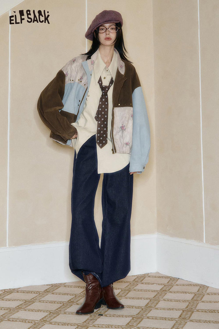 ELFSACK Soft Artistic Embroidery Relaxed Silhouette Oversized Shirt