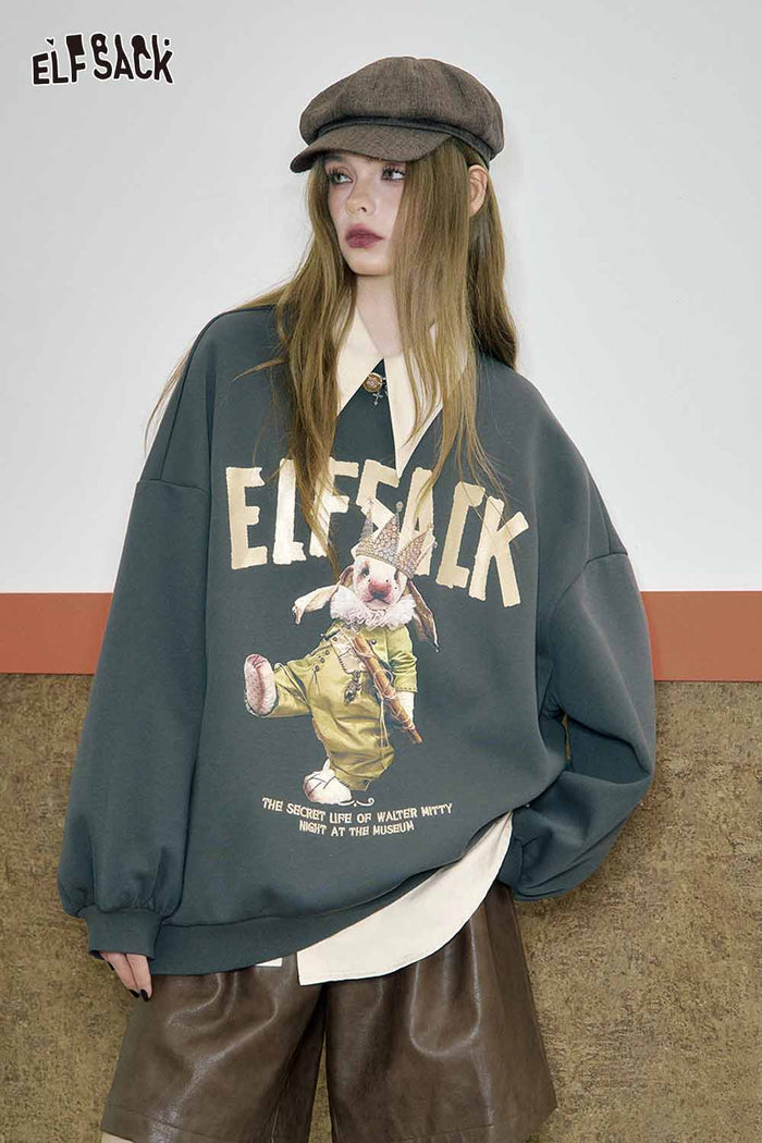 ELFSACK Soft Artistic Embroidery Relaxed Silhouette Oversized Shirt