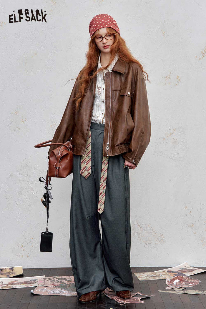 ELFSACK Soft Blend Contrast Stitching Adjustable Waistband Tapered Trouser