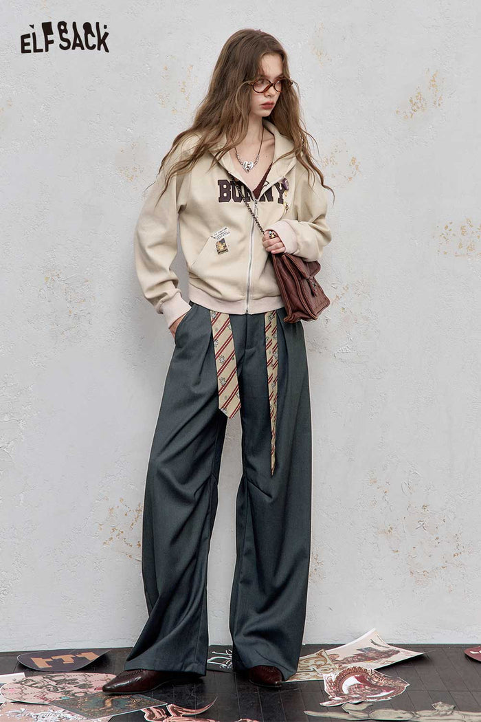 ELFSACK Soft Blend Contrast Stitching Adjustable Waistband Tapered Trouser