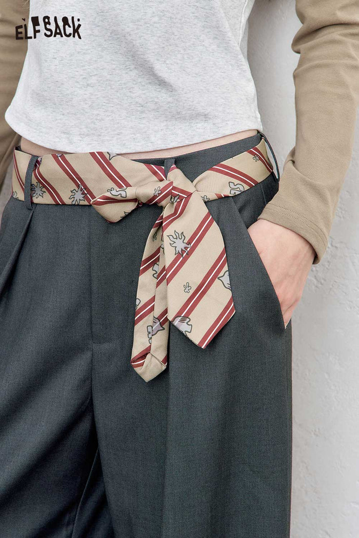 ELFSACK Soft Blend Contrast Stitching Adjustable Waistband Tapered Trouser