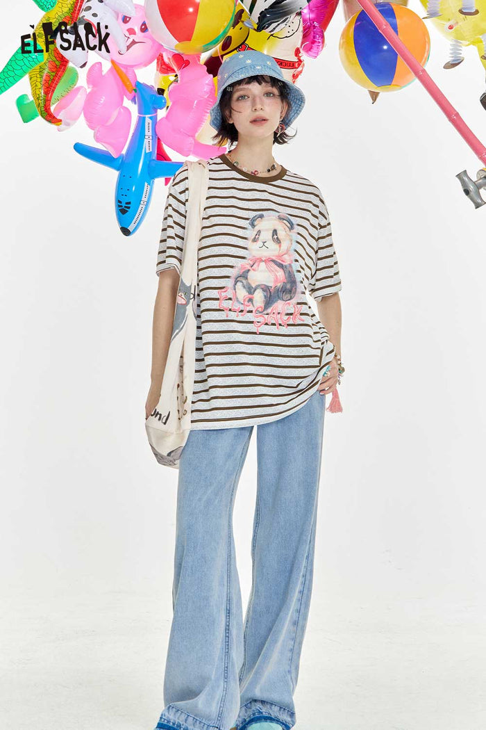 ELFSACK Soft Breathable Stripe Print Relaxed Tee