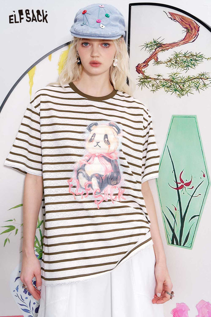 ELFSACK Soft Breathable Stripe Print Relaxed Tee