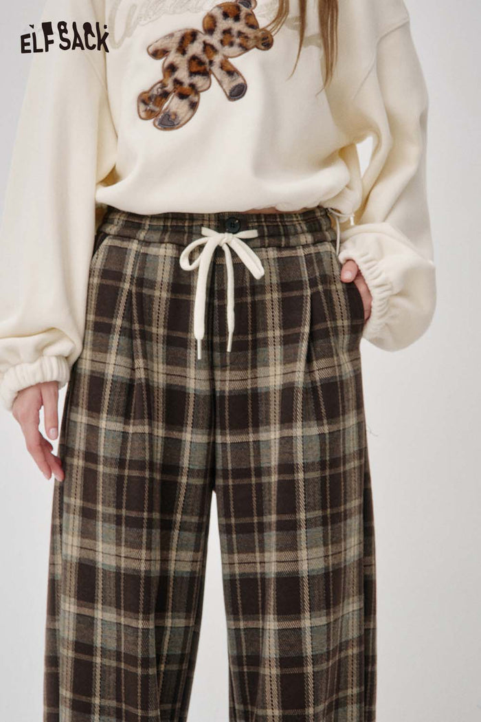 ELFSACK soft brown wide lge checkered long pants