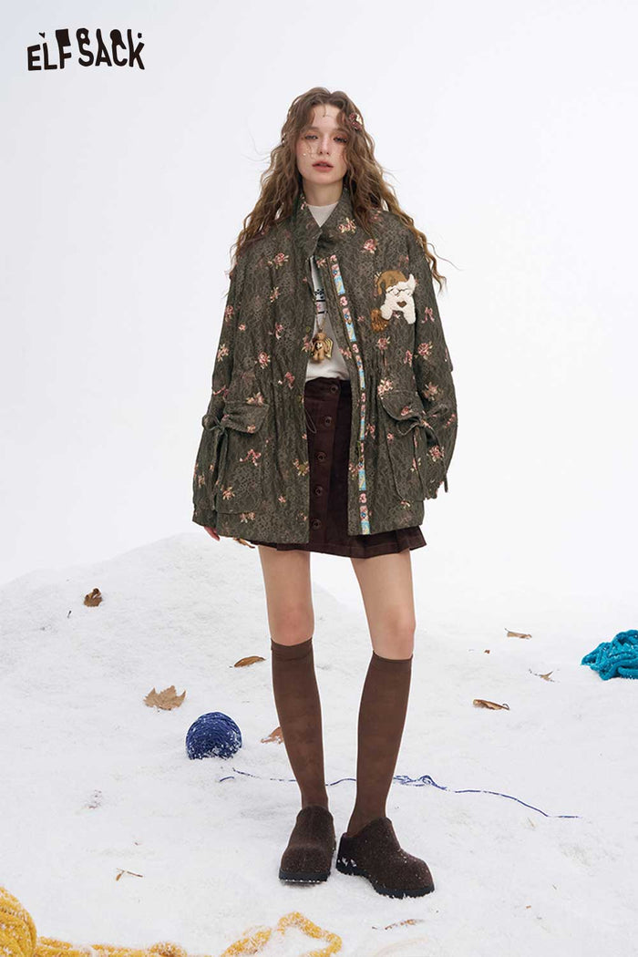 ELFSACK Soft Casual Floral Graphic Dog Graphic Half Neck Coat