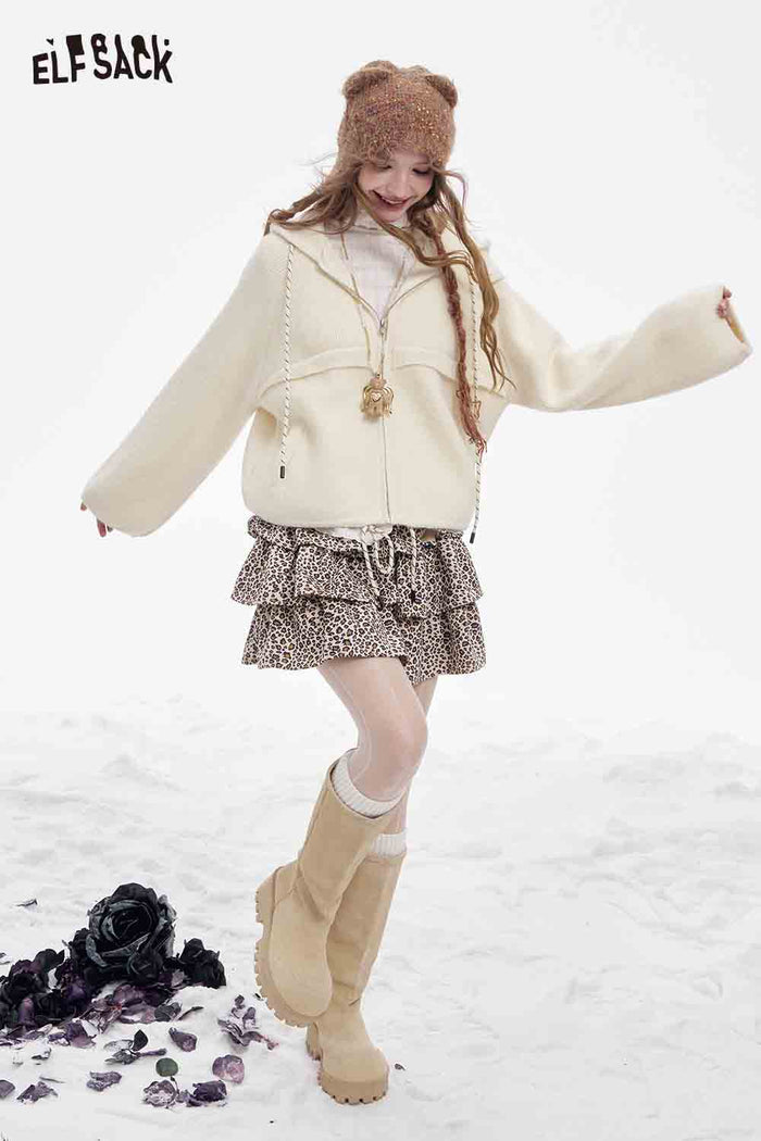 ELFSACK Soft Casual Solid Fleece Striped Drawstring Hooded Sweater
