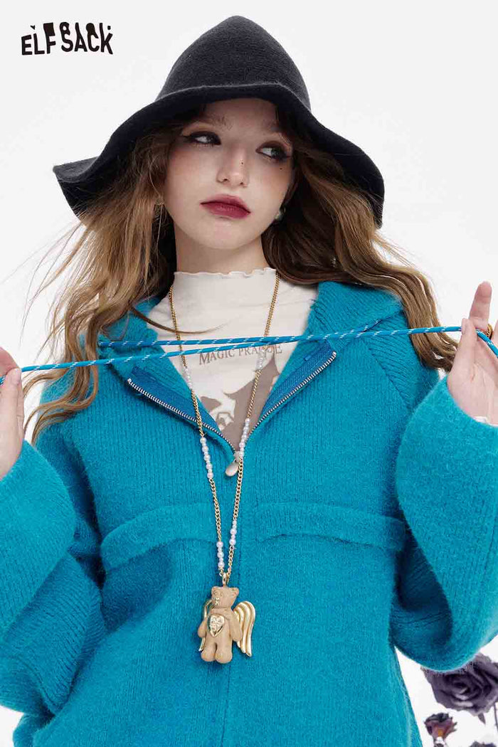ELFSACK Soft Casual Solid Fleece Striped Drawstring Hooded Sweater